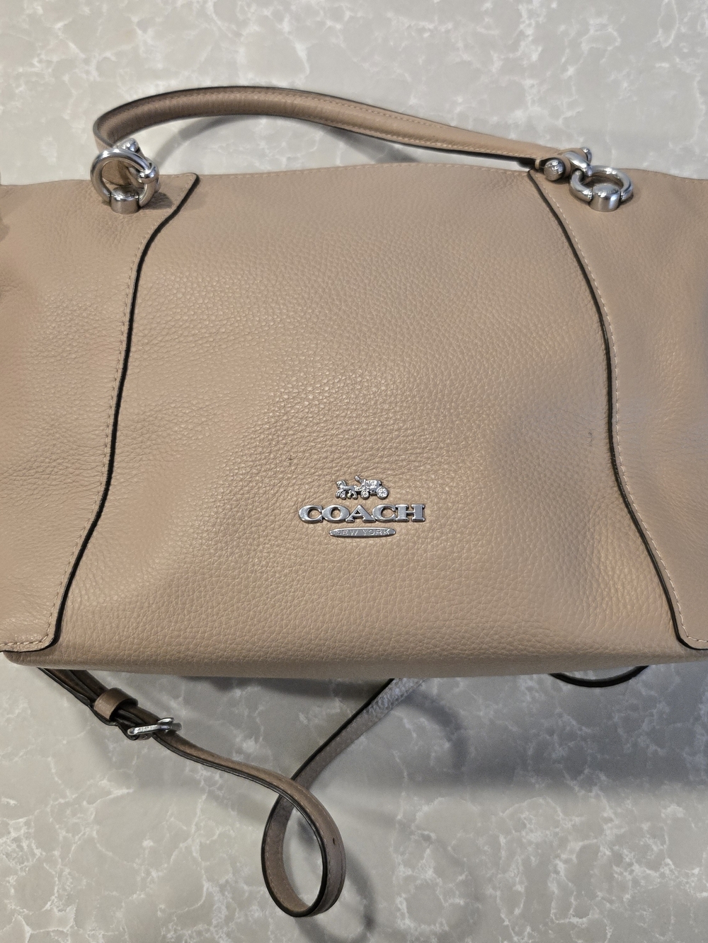 Coach Casey Pebble Leather Satchel in Beige